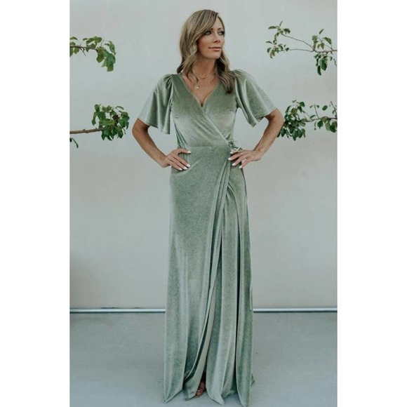 Baltic Born Dresses & Skirts - Baltic Born Women's Meghan Velvet Sage Green Maxi Wrap Dress Size M